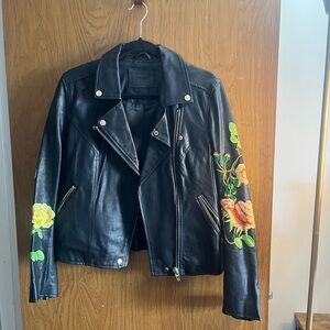 Blank NYC Black Embroidered Floral Moto Jacket – Size Small